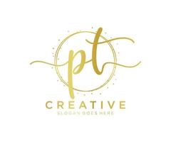 Initial PT feminine logo. Usable for Nature, Salon, Spa, Cosmetic and Beauty Logos. Flat Vector Logo Design Template Element.