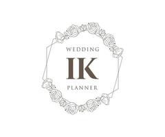 IK Initials letter Wedding monogram logos collection, hand drawn modern minimalistic and floral templates for Invitation cards, Save the Date, elegant identity for restaurant, boutique, cafe in vector