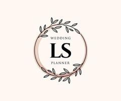 Colección de logotipos de monograma de boda con letras iniciales de ls, plantillas florales y minimalistas modernas dibujadas a mano para tarjetas de invitación, guardar la fecha, identidad elegante para restaurante, boutique, café en vector