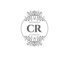 colección de logotipos de monograma de boda con letras iniciales cr, plantillas florales y minimalistas modernas dibujadas a mano para tarjetas de invitación, guardar la fecha, identidad elegante para restaurante, boutique, café en vector