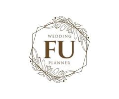 colección de logotipos de monogramas de boda con letras iniciales fu, plantillas florales y minimalistas modernas dibujadas a mano para tarjetas de invitación, guardar la fecha, identidad elegante para restaurante, boutique, café en vector