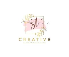 Initial ST feminine logo. Usable for Nature, Salon, Spa, Cosmetic and Beauty Logos. Flat Vector Logo Design Template Element.