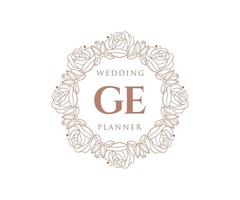 colección de logotipos de monograma de boda con letras iniciales de ge, plantillas florales y minimalistas modernas dibujadas a mano para tarjetas de invitación, guardar la fecha, identidad elegante para restaurante, boutique, café en vector