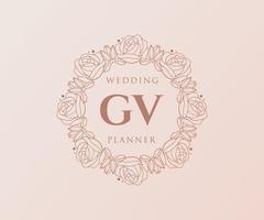 colección de logotipos de monograma de boda con letras iniciales gv, plantillas florales y minimalistas modernas dibujadas a mano para tarjetas de invitación, guardar la fecha, identidad elegante para restaurante, boutique, café en vector