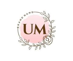 Initial UM feminine logo. Usable for Nature, Salon, Spa, Cosmetic and Beauty Logos. Flat Vector Logo Design Template Element.