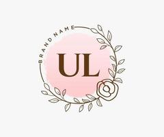 Initial UL feminine logo. Usable for Nature, Salon, Spa, Cosmetic and Beauty Logos. Flat Vector Logo Design Template Element.