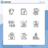 Set of 9 Modern UI Icons Symbols Signs for agreement lock technology gdpr calculator Editable Vector Design Elements