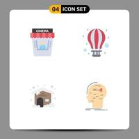 4 Universal Flat Icons Set for Web and Mobile Applications cinema weather theater parachute brain Editable Vector Design Elements