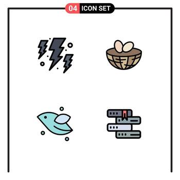 4 User Interface Filledline Flat Color Pack of modern Signs and Symbols of bolt bird weather egg spring Editable Vector Design Elements