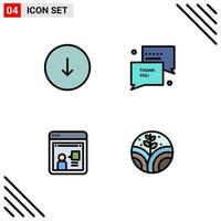 Set of 4 Modern UI Icons Symbols Signs for arrow online downloads thanksgiving working Editable Vector Design Elements