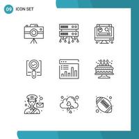 9 Thematic Vector Outlines and Editable Symbols of chart analysis digital search magnifier Editable Vector Design Elements