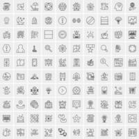 100 Universal Black Line Icons on White Background vector