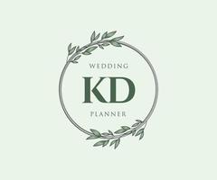 colección de logotipos de monograma de boda con letras iniciales kd, plantillas florales y minimalistas modernas dibujadas a mano para tarjetas de invitación, guardar la fecha, identidad elegante para restaurante, boutique, café en vector