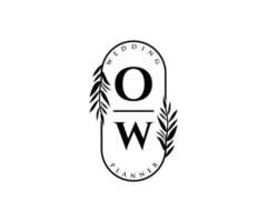 colección de logotipos de monograma de boda con letras iniciales de ow, plantillas florales y minimalistas modernas dibujadas a mano para tarjetas de invitación, guardar la fecha, identidad elegante para restaurante, boutique, café en vector