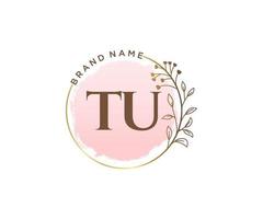 Initial TU feminine logo. Usable for Nature, Salon, Spa, Cosmetic and Beauty Logos. Flat Vector Logo Design Template Element.