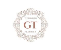 colección de logotipos de monograma de boda con letras iniciales gt, plantillas florales y minimalistas modernas dibujadas a mano para tarjetas de invitación, guardar la fecha, identidad elegante para restaurante, boutique, café en vector