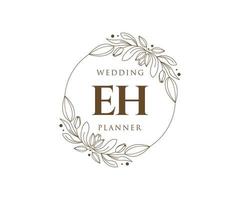 colección de logotipos de monograma de boda de letras iniciales eh, plantillas florales y minimalistas modernas dibujadas a mano para tarjetas de invitación, guardar la fecha, identidad elegante para restaurante, boutique, café en vector