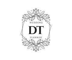 colección de logotipos de monograma de boda con letras iniciales dt, plantillas florales y minimalistas modernas dibujadas a mano para tarjetas de invitación, guardar la fecha, identidad elegante para restaurante, boutique, café en vector