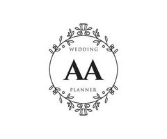 AA Initials letter Wedding monogram logos collection, hand drawn modern minimalistic and floral templates for Invitation cards, Save the Date, elegant identity for restaurant, boutique, cafe in vector