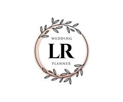 Colección de logotipos de monogramas de boda con letras iniciales lr, plantillas florales y minimalistas modernas dibujadas a mano para tarjetas de invitación, guardar la fecha, identidad elegante para restaurante, boutique, café en vector