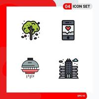 Mobile Interface Filledline Flat Color Set of 4 Pictograms of apple shuttle tree smartphone ufo Editable Vector Design Elements