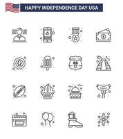 16 iconos creativos de ee.uu. signos de independencia modernos y símbolos del 4 de julio del premio ave ee.uu. vector