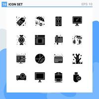 Modern Set of 16 Solid Glyphs Pictograph of mechanical pc mobile imac monitor Editable Vector Design Elements