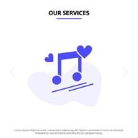 nuestros servicios nodo de música letras de nodos canción de amor icono de glifo sólido plantilla de tarjeta web vector