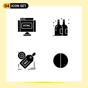 Group of 4 Solid Glyphs Signs and Symbols for code target internet summer promotion Editable Vector Design Elements