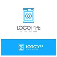 Laundry Machine Washing Robot Blue Logo Line Style vector