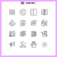 Pictogram Set of 16 Simple Outlines of tag space wireframe abduction online Editable Vector Design Elements