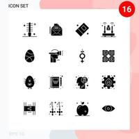 Mobile Interface Solid Glyph Set of 16 Pictograms of decoration protection letter lock crime Editable Vector Design Elements