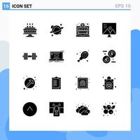 16 Universal Solid Glyph Signs Symbols of gym dumbbell investment photo retouching modify photographs Editable Vector Design Elements