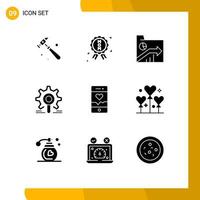 User Interface Pack of 9 Basic Solid Glyphs of running configuration folder research gear Editable Vector Design Elements