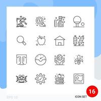 Set of 16 Commercial Outlines pack for magnifying glass search sport sweet Editable Vector Design Elements