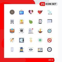 25 Universal Flat Color Signs Symbols of internet cybercrime emotion beat medical Editable Vector Design Elements