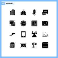 Mobile Interface Solid Glyph Set of 16 Pictograms of engine dialog mic chat messages Editable Vector Design Elements