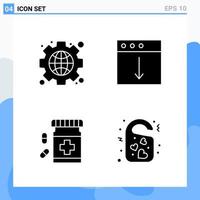 Modern 4 solid style icons Glyph Symbols for general use Creative Solid Icon Sign Isolated on White Background 4 Icons Pack Creative Black Icon vector background