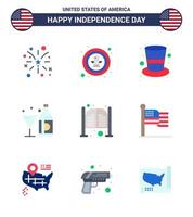 9 Flat Signs for USA Independence Day glass american badge wine magic hat Editable USA Day Vector Design Elements