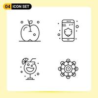 4 iconos creativos para el diseño moderno de sitios web y aplicaciones móviles receptivas 4 símbolos de contorno signos sobre fondo blanco paquete de 4 iconos fondo de vector de icono negro creativo