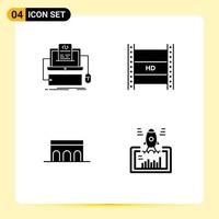 Pictogram Set of 4 Simple Solid Glyphs of code high monoblock hd film arch Editable Vector Design Elements