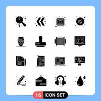 16 símbolos de glifo de paquete de iconos negros sólidos para aplicaciones móviles aisladas en fondo blanco 16 iconos establecen fondo de vector de icono negro creativo