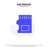 Our Services SD Card SD Storage Data Solid Glyph Icon Web card Template vector