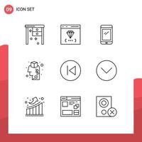 Set of 9 Modern UI Icons Symbols Signs for idea brainstorming development brain android Editable Vector Design Elements