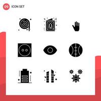 Mobile Interface Solid Glyph Set of 9 Pictograms of view tumble dry body language laundry care Editable Vector Design Elements