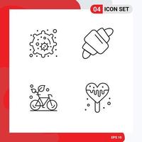 Mobile Interface Line Set of 4 Pictograms of biology friendly croissant meal environment Editable Vector Design Elements