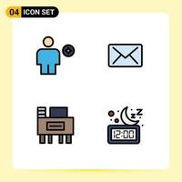 4 Universal Filledline Flat Colors Set for Web and Mobile Applications avatar education favorite mail clock Editable Vector Design Elements