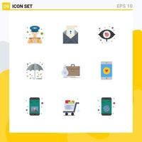 Editable Vector Line Pack of 9 Simple Flat Colors of business umbrella eye rain autumn Editable Vector Design Elements
