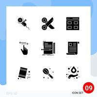 Modern Set of 9 Solid Glyphs and symbols such as left gestures scissor finger interface Editable Vector Design Elements