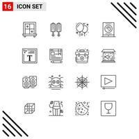 Outline Pack of 16 Universal Symbols of browser font design party font color tablet Editable Vector Design Elements